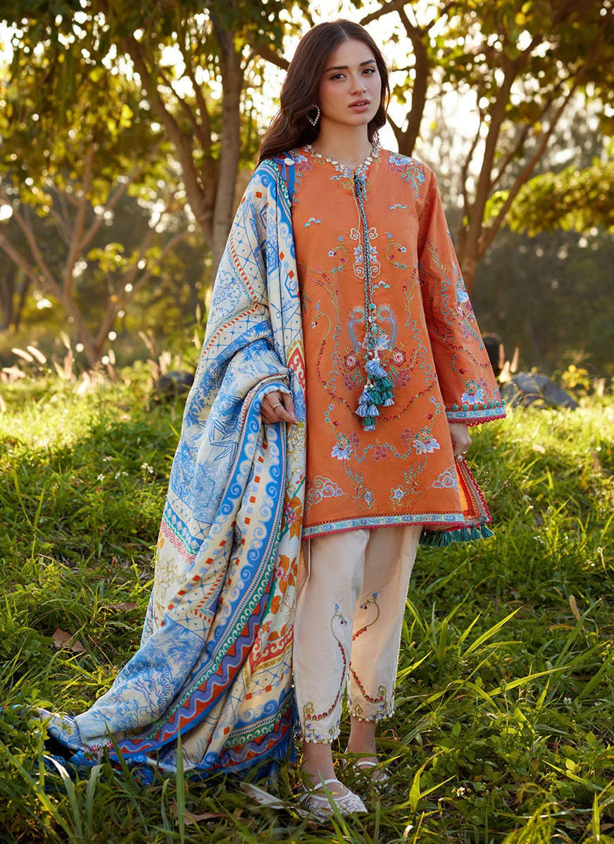 Farah Talib Aziz Lucia Burnt Orange Luxury Lawn Collection 2026