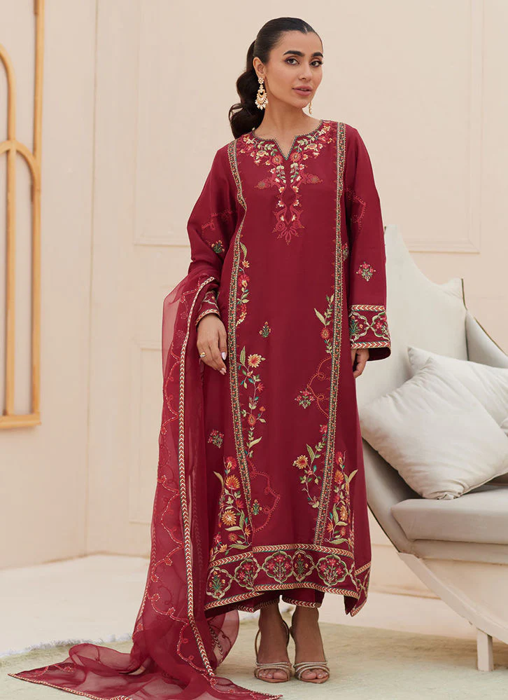 Farah Talib Aziz Marsala Silk Shirt and Dupatta Zaza Formals 2025