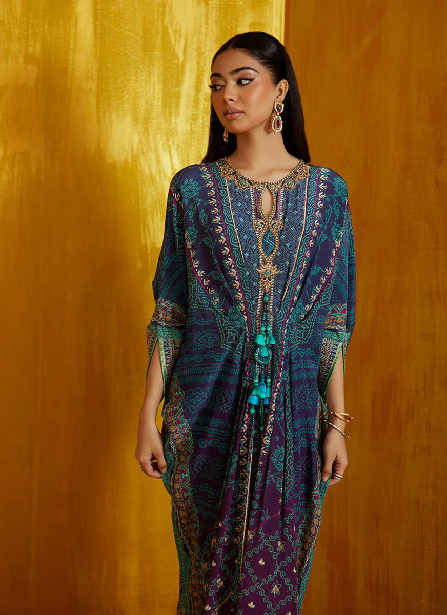 Farah Talib Aziz Peridot Ombre Kaftan Mayna Festive Prints 2026 - Image 2