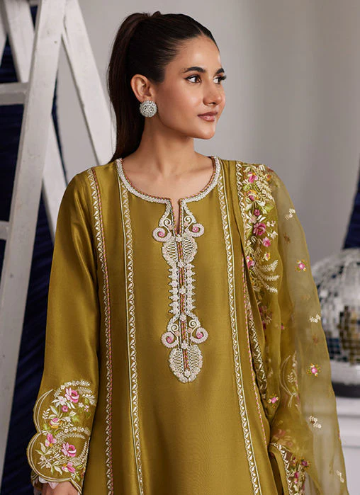 Farah Talib Aziz Rue Olive Shirt And Dupatta Luna Eid Edition 2025 - Image 2