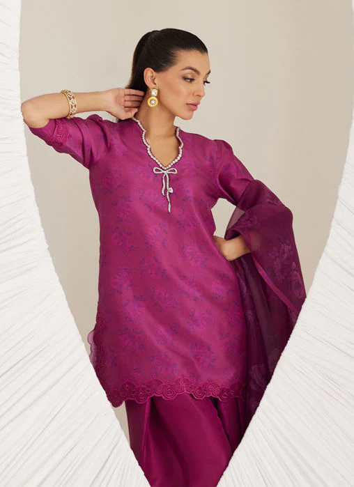 Farah Talib Aziz Sev Magenta Shirt and Dupatta Lea Eid Prets 2025 - Image 2