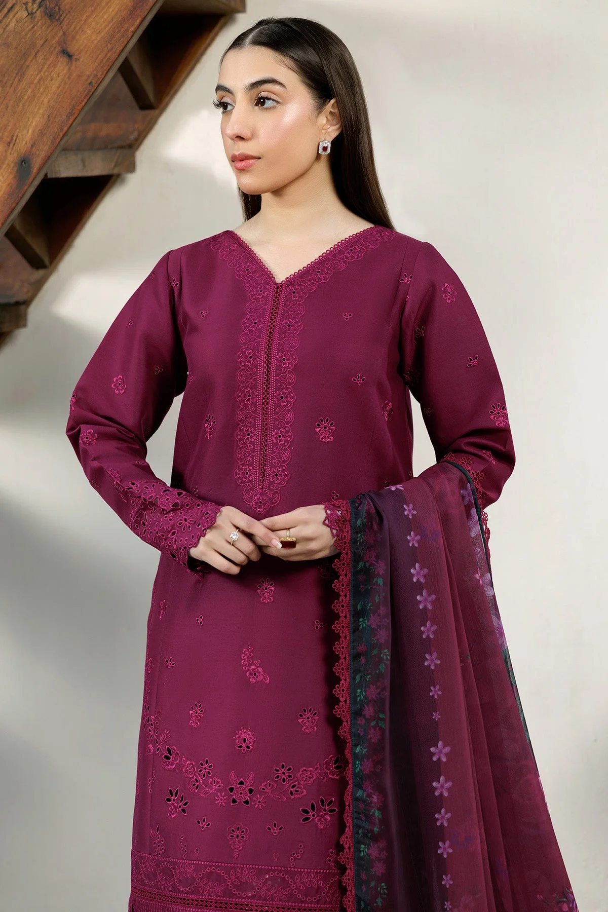 Farasha Garnet Passion Summer Weaves Embroidered lawn 2025 - Image 2