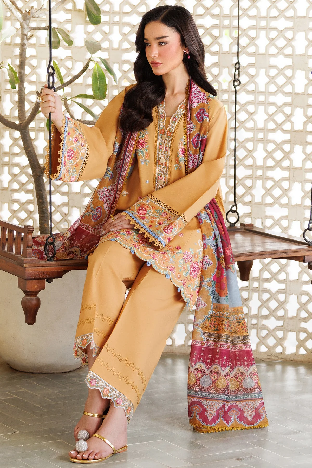 Farasha Online Golden Bloom Summer Weaves Embroidered lawn 2025 - Image 2