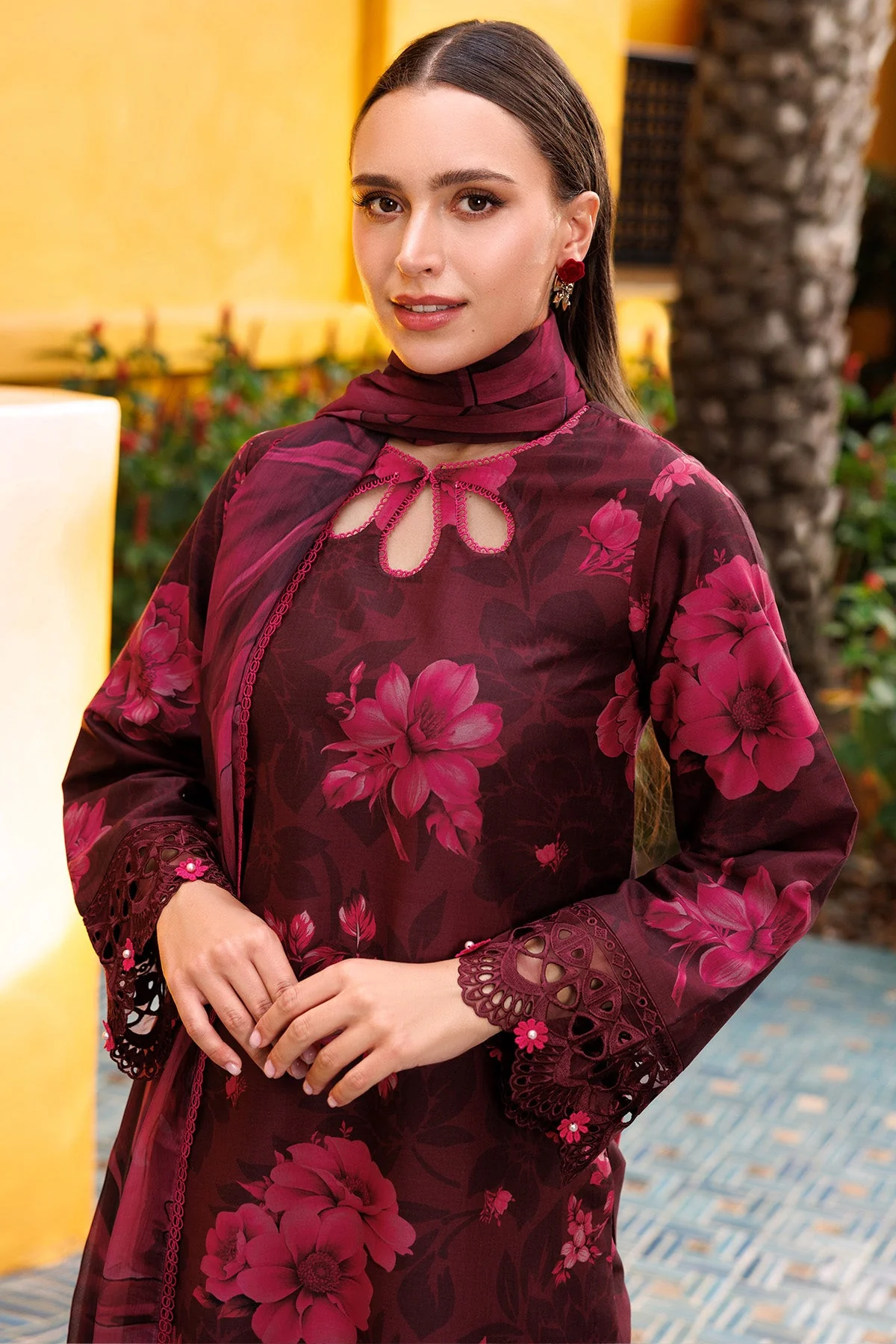 Farasha Online Maroon Lux Aurea Eid Summer Collection 2025 - Image 2