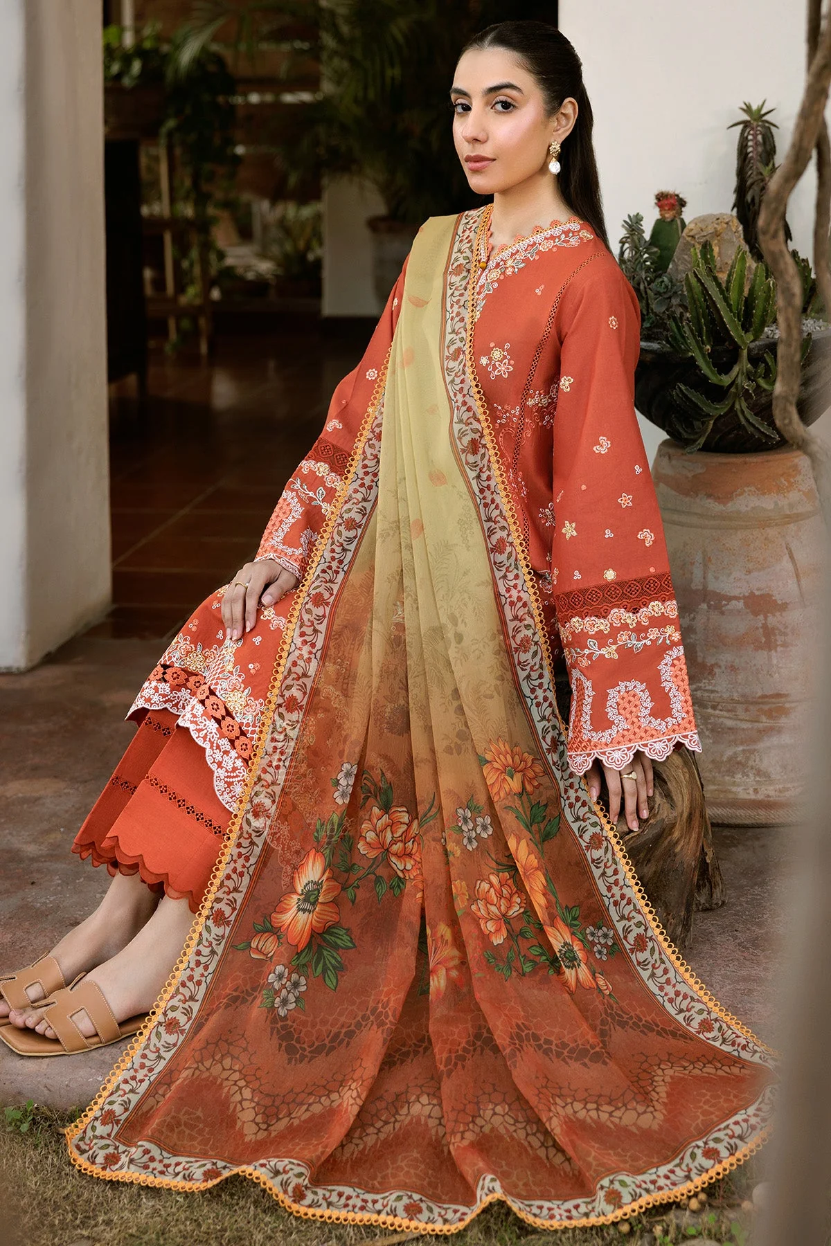 Farasha Online Orange Petal Summer Weaves Embroidered lawn 2025 - Image 2