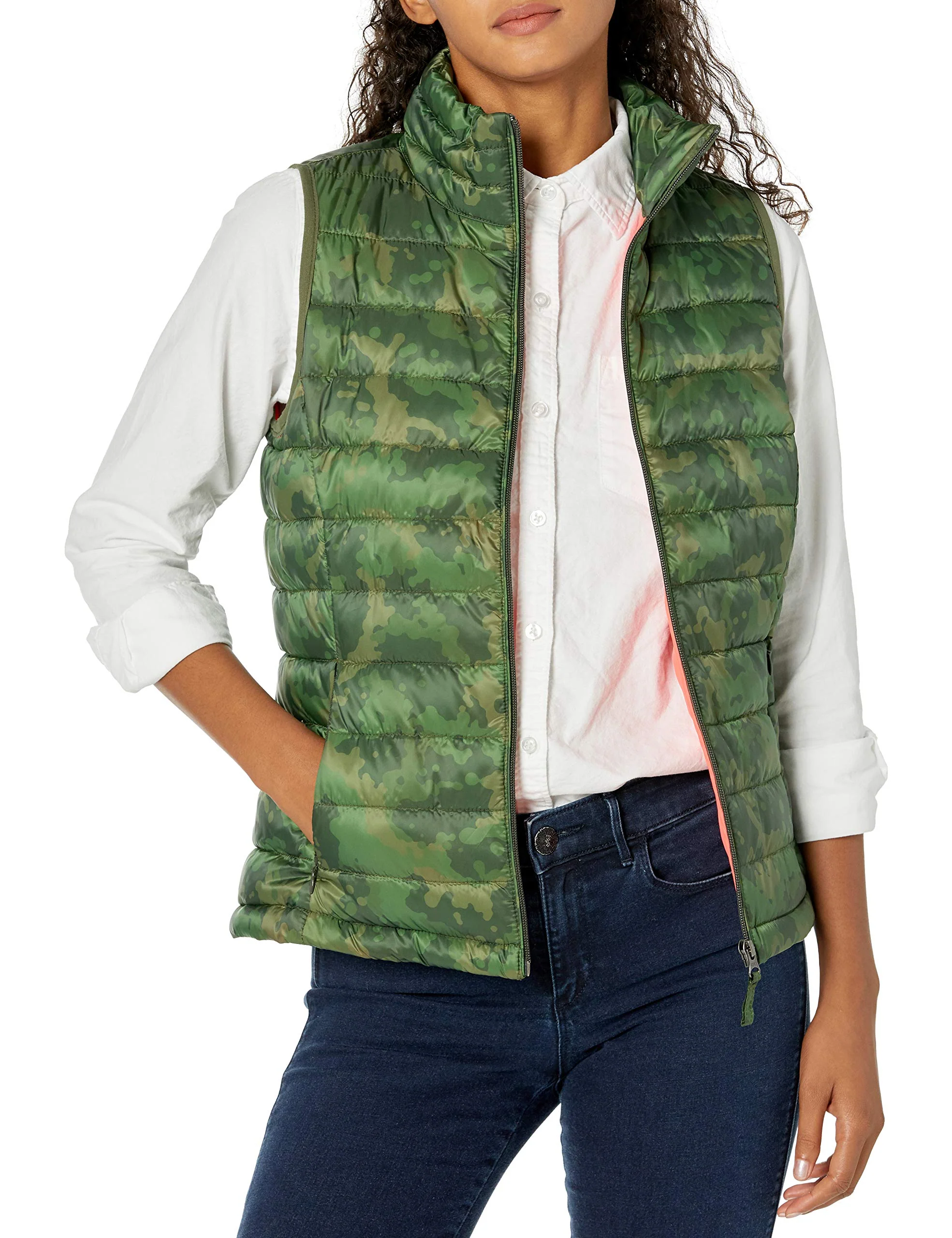Green Camo Women's Warm Puffer Vest - AmEss