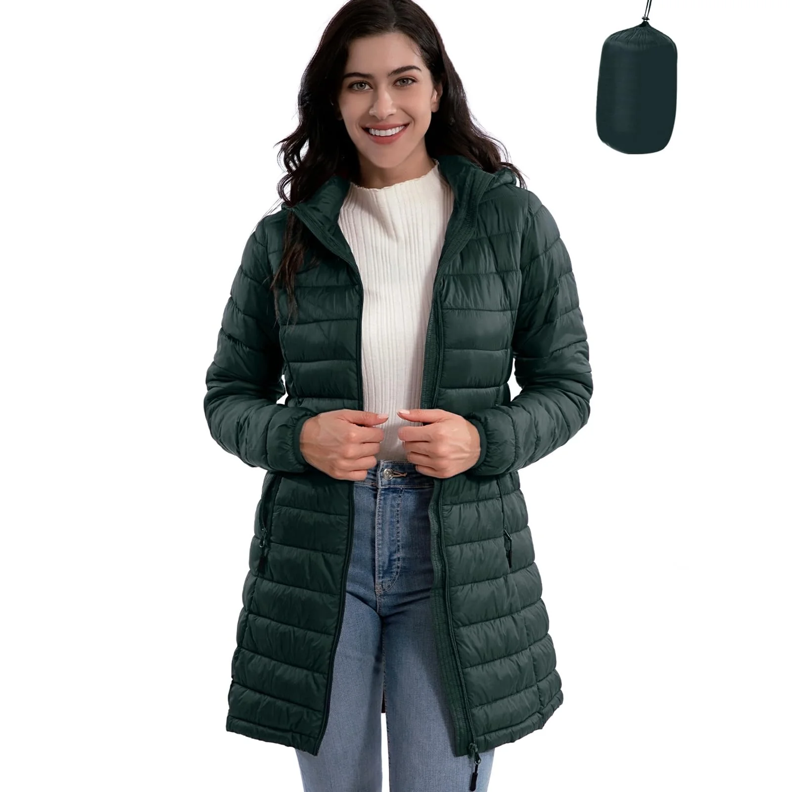 Green Women's Lightweight Water-Resistant Puffer - ZMC