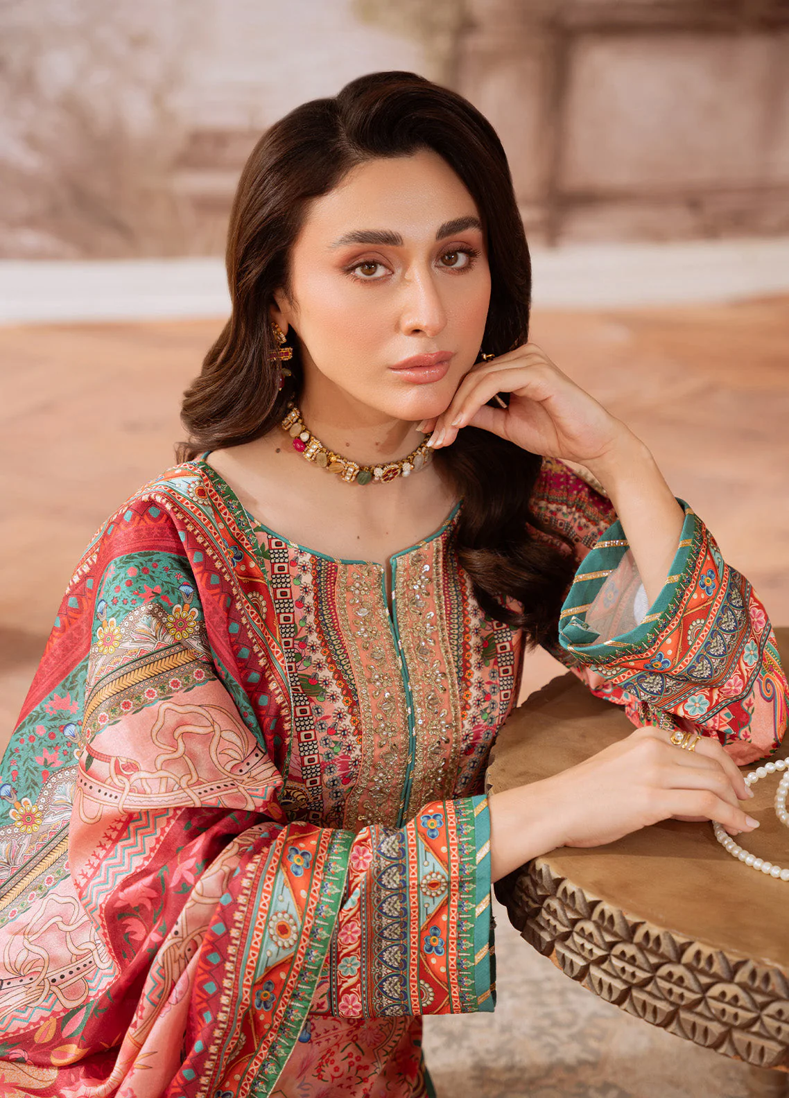 Gulaal Coral Éclat Velouré Printed Silk 2025 - Image 2