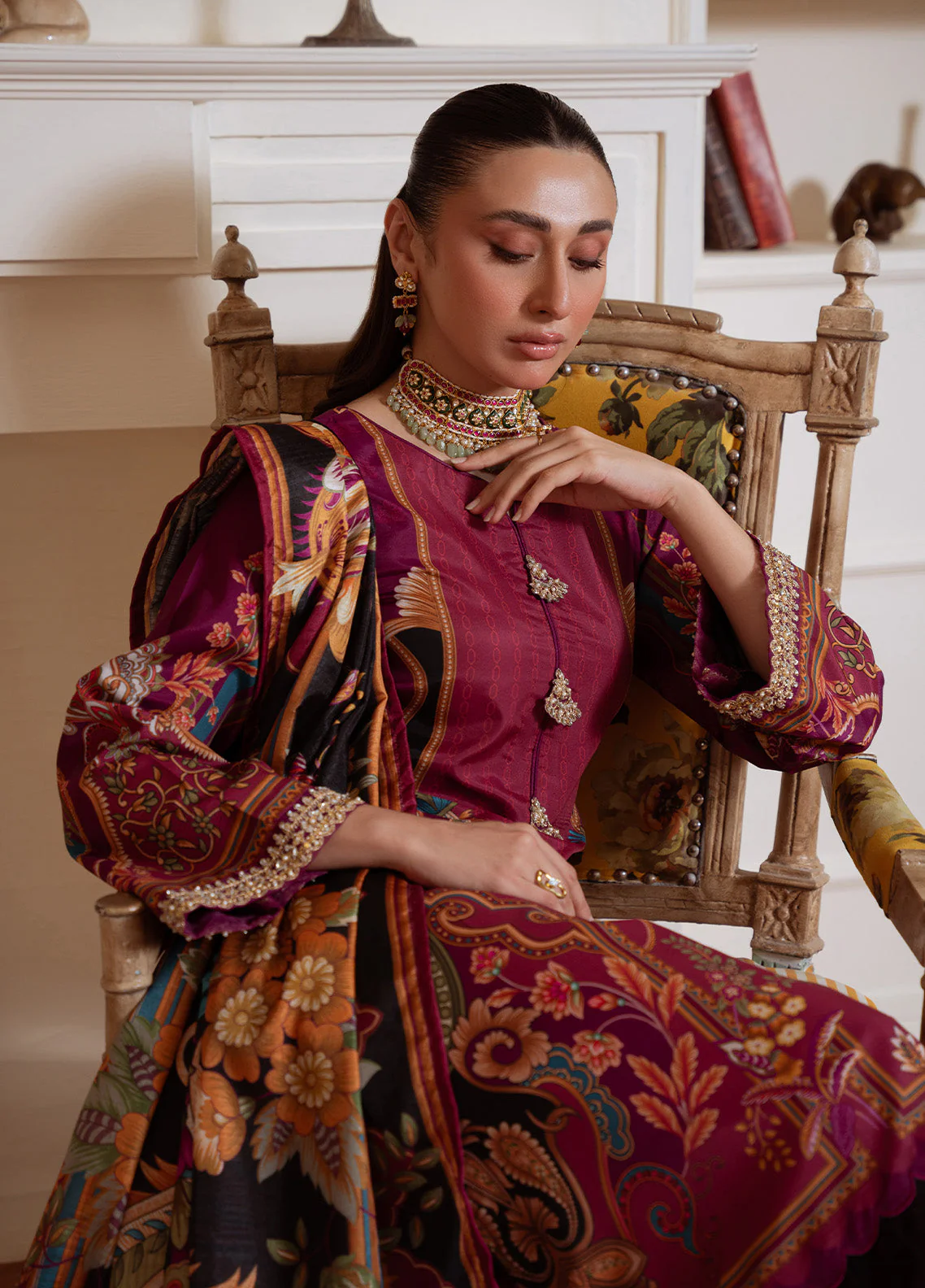 Gulaal Imperial Plum Velouré Printed Silk 2025 - Image 2