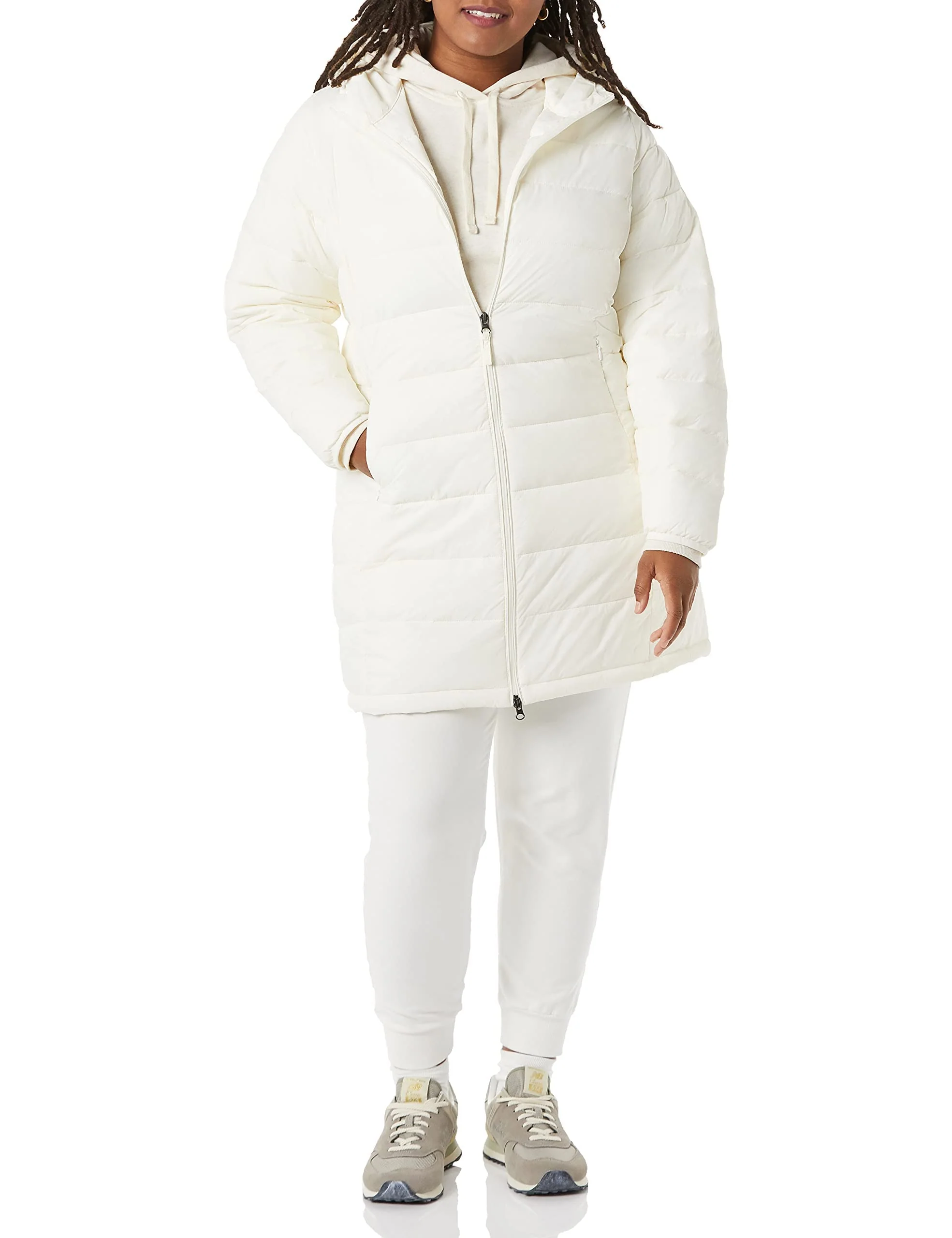 Ivory Women's Hooded Puffer Coat: Lightweight, Water-Resistant, and Slim Cut - AmEss