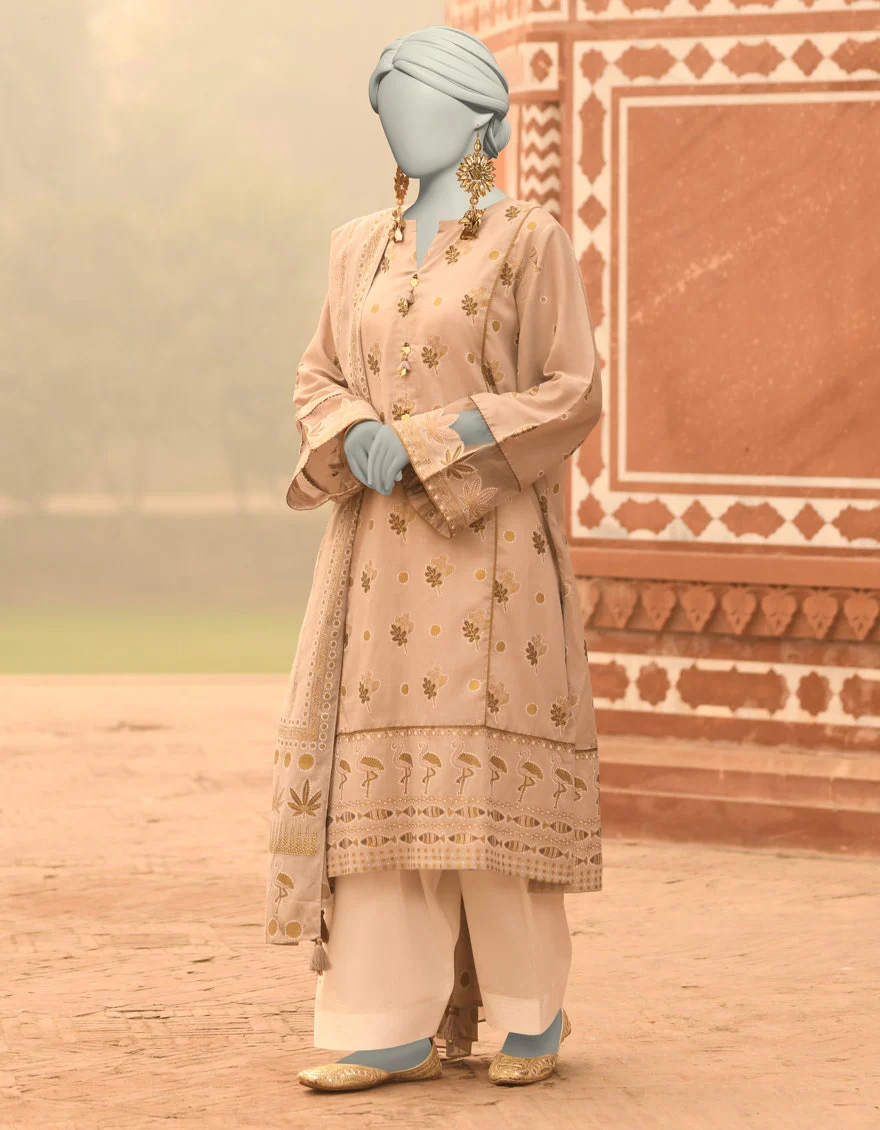 Junaid Jamshaid 2PC-JLAWN-S-JDS-25-1049 Beige Lawn Printed Shades Of Summer 2025