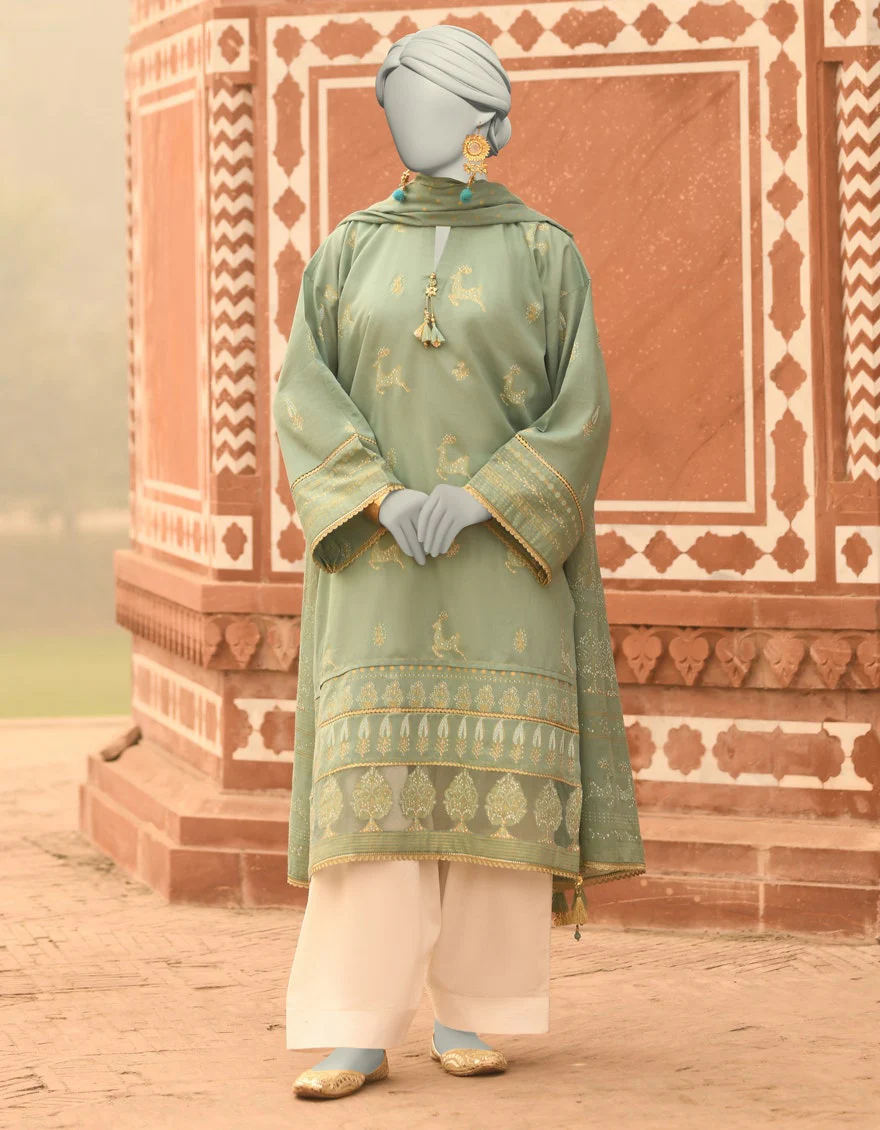 Junaid Jamshaid 2PC-JLAWN-S-JDS-25-1051 Green Lawn Printed Shades Of Summer 2025