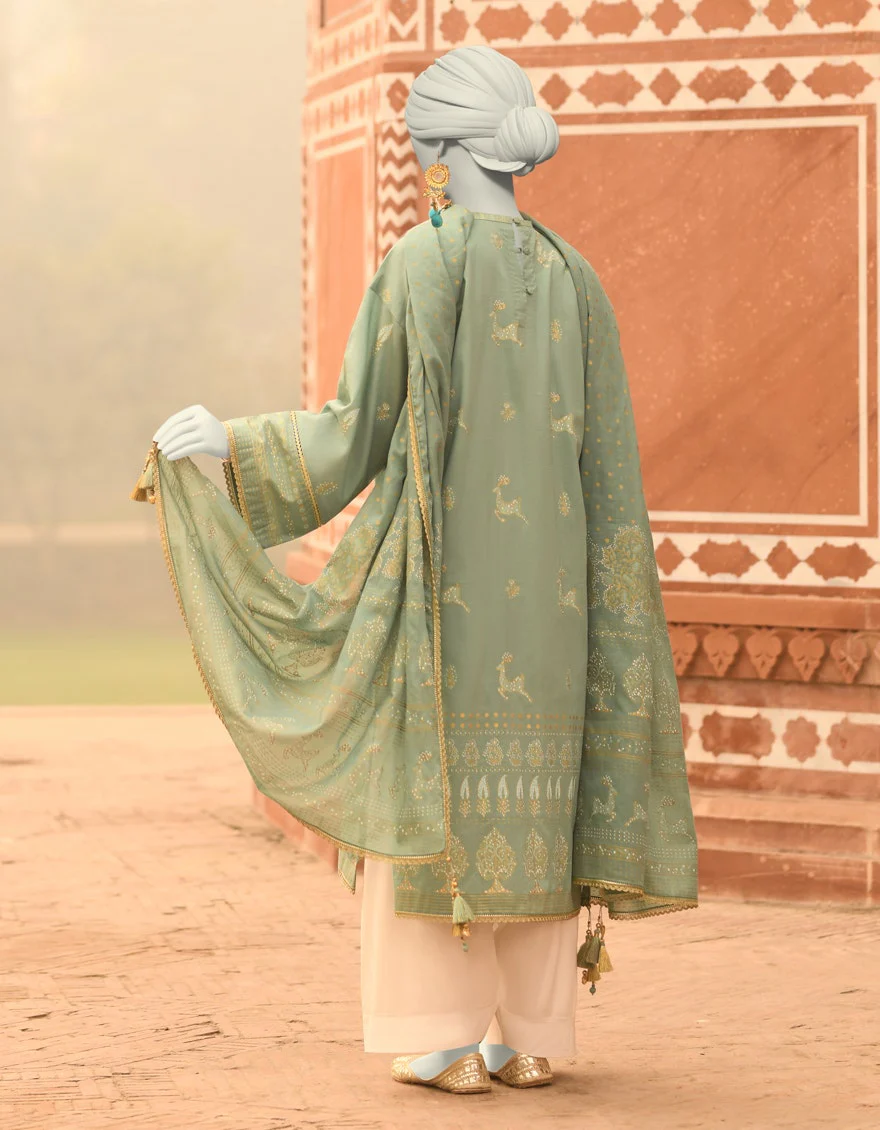 Junaid Jamshaid 2PC-JLAWN-S-JDS-25-1051 Green Lawn Printed Shades Of Summer 2025 - Image 2