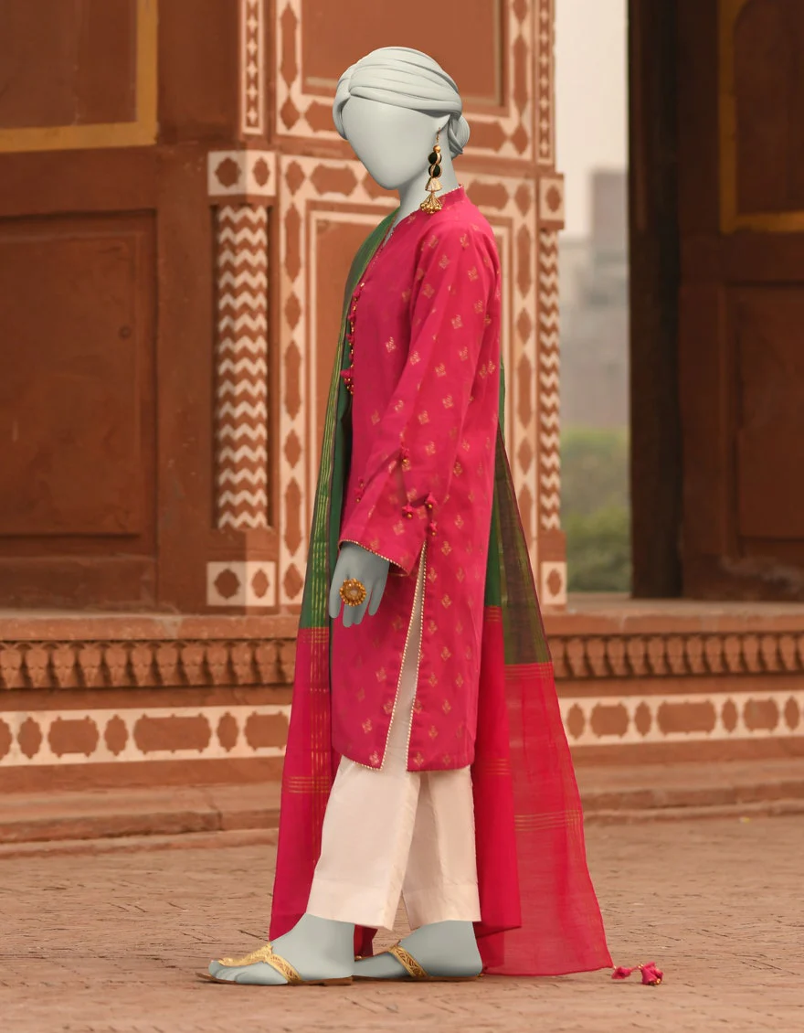Junaid Jamshaid 2PC-JLAWN-S-JDS-25-1054 Pink Jacquard Dyed Shades Of Summer 2025 - Image 2