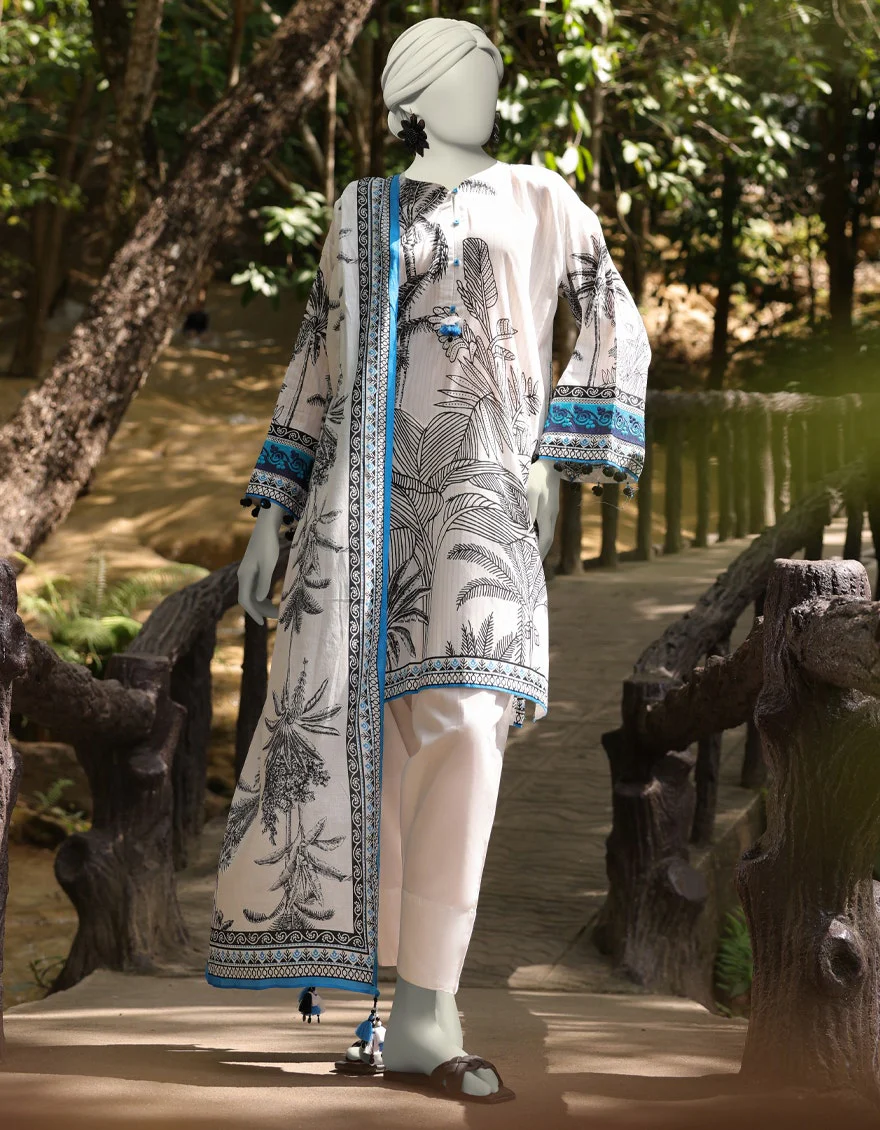 Junaid Jamshaid 2PC-JLAWN-S-JDS-25-1057 White Lawn Embroidered Shades Of Summer 2025