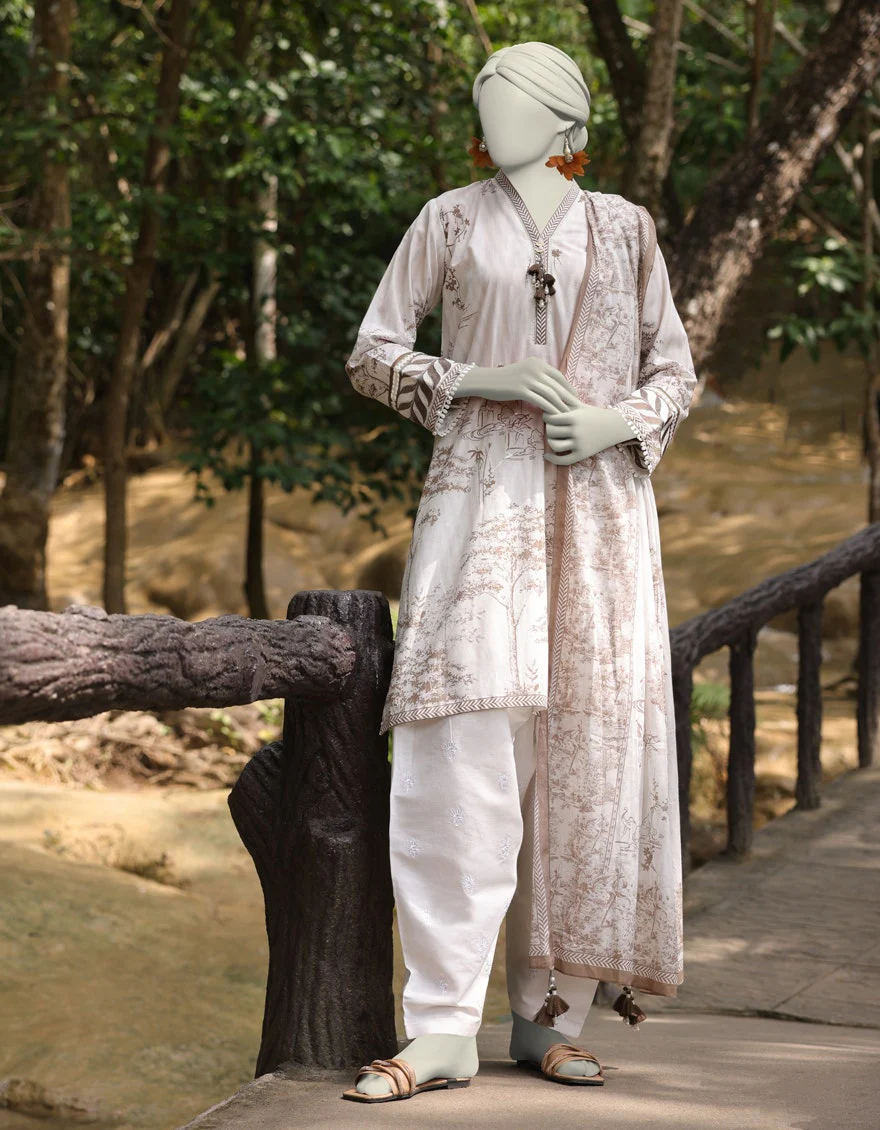 Junaid Jamshaid 2PC-JLAWN-S-JDS-25-1060 Beige Lawn Embroidered Shades Of Summer 2025