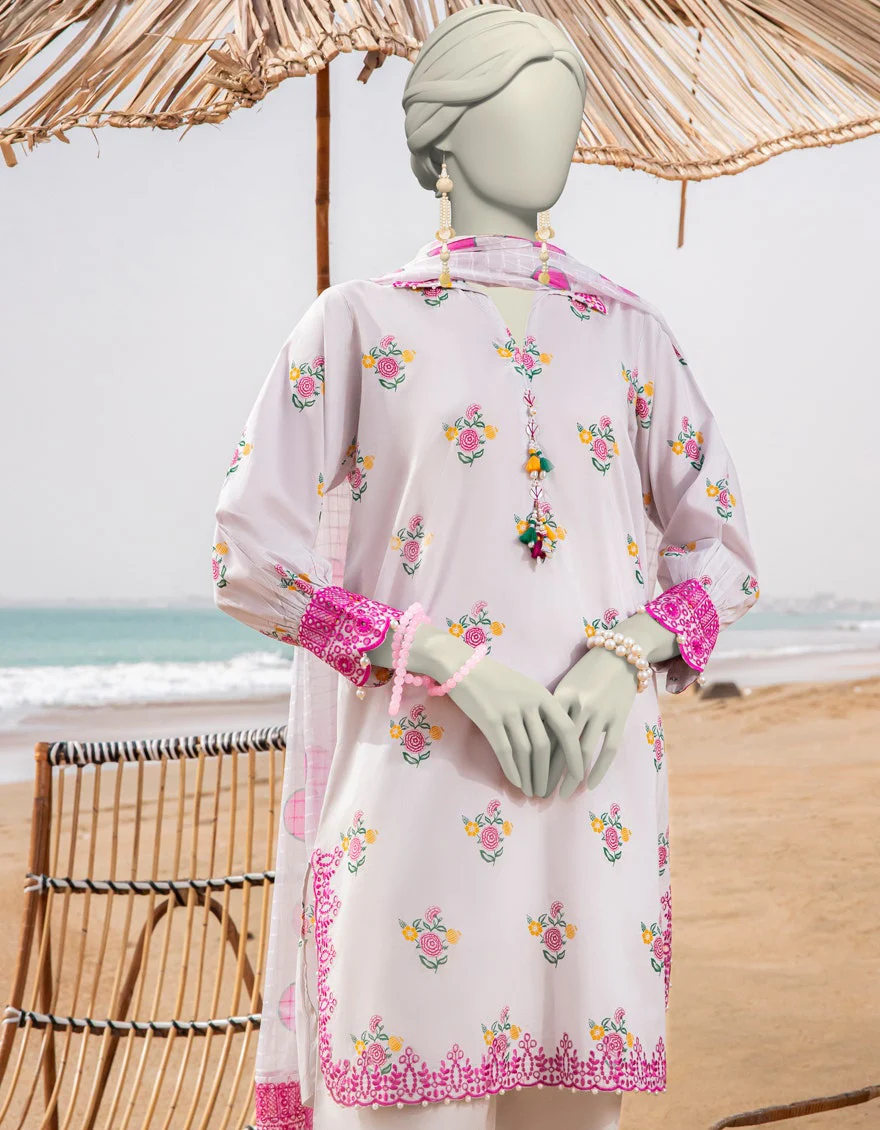 Junaid Jamshaid 2PC-JLAWN-S-JDS-25-1068 White Lawn Embroidered Shades Of Summer 2025 - Image 2
