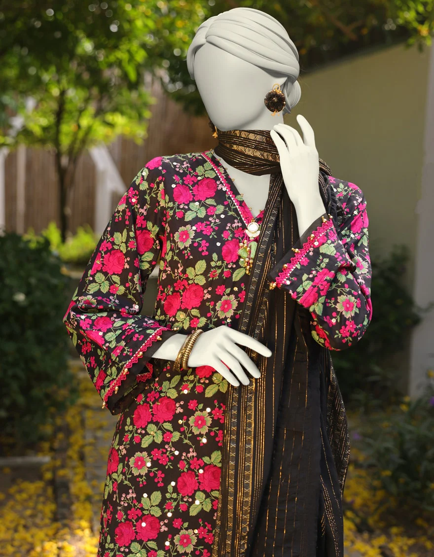 Junaid Jamshaid 2PC-JLAWN-S-JDS-25-1069 Black Lawn Embroidered Shades Of Summer 2025 - Image 2