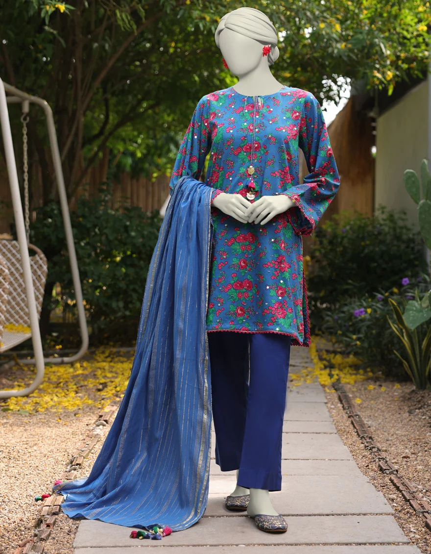 Junaid Jamshaid 2PC-JLAWN-S-JDS-25-1070 Blue Lawn Embroidered Shades Of Summer 2025