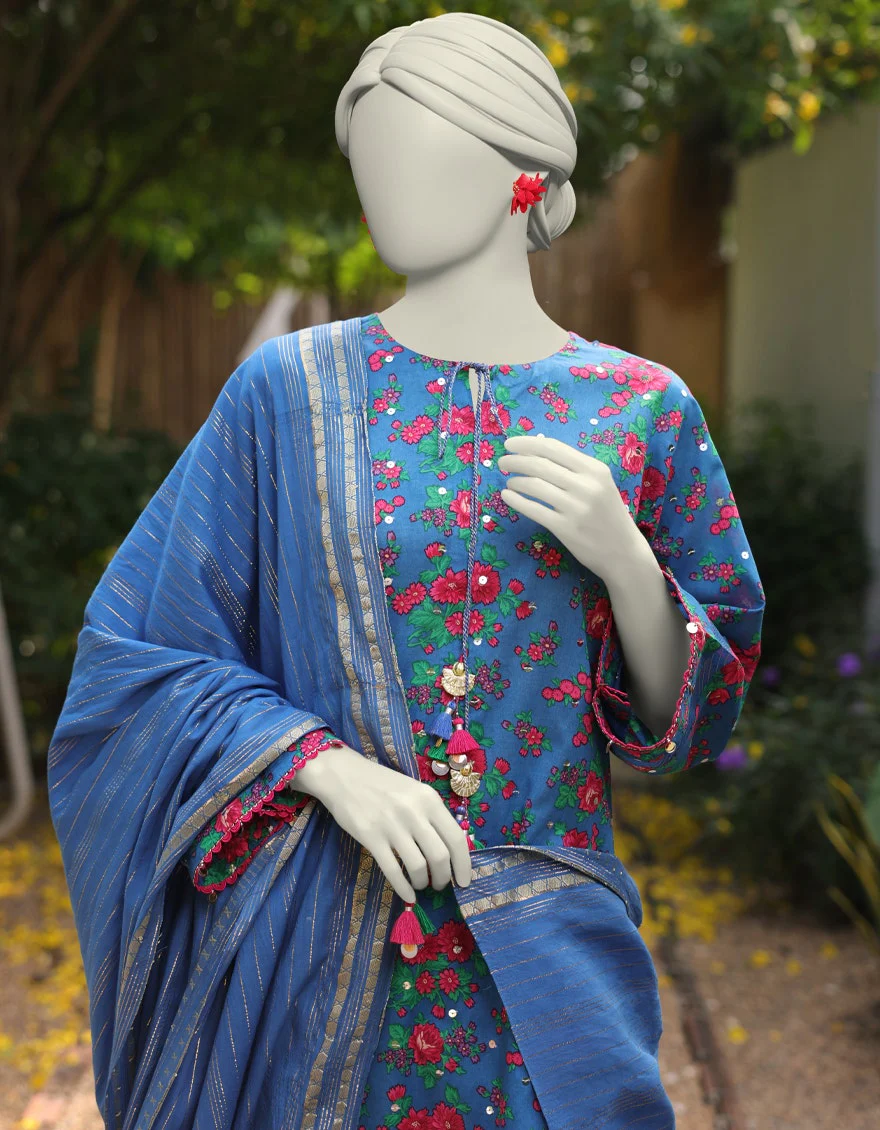 Junaid Jamshaid 2PC-JLAWN-S-JDS-25-1070 Blue Lawn Embroidered Shades Of Summer 2025 - Image 2