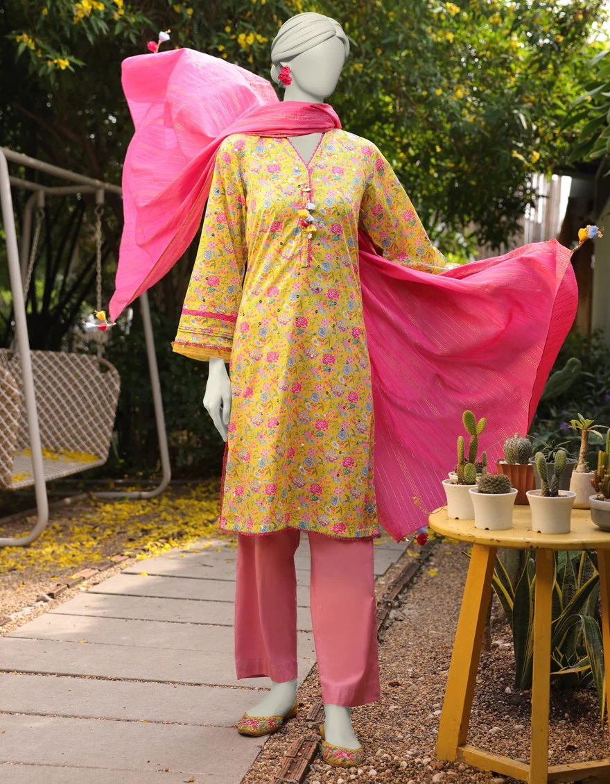 Junaid Jamshaid 2PC-JLAWN-S-JDS-25-1072 Pink Lawn Embroidered Shades Of Summer 2025