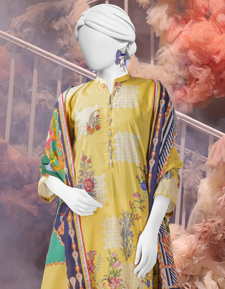 Junaid Jamshaid 3PC-25-3217 Yellow Cambric Printed Shades Of Summer 2025 - Image 2