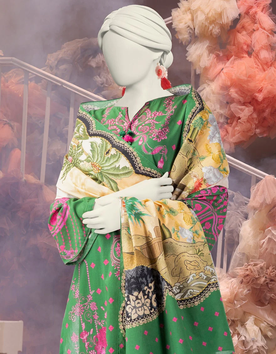 Junaid Jamshaid 3PC-25-3218 Green Cambric Printed Shades Of Summer 2025 - Image 2