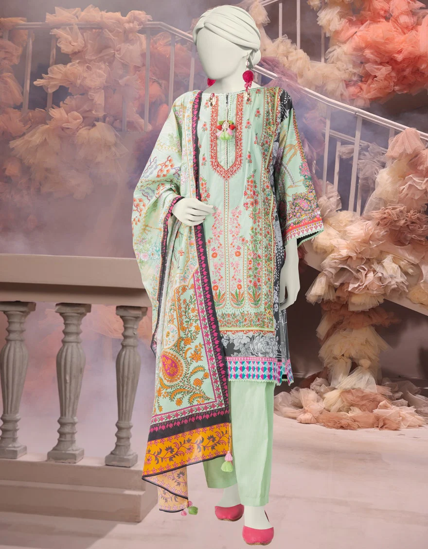 Junaid Jamshaid 3PC-25-3219 Green Cambric Printed Shades Of Summer 2025