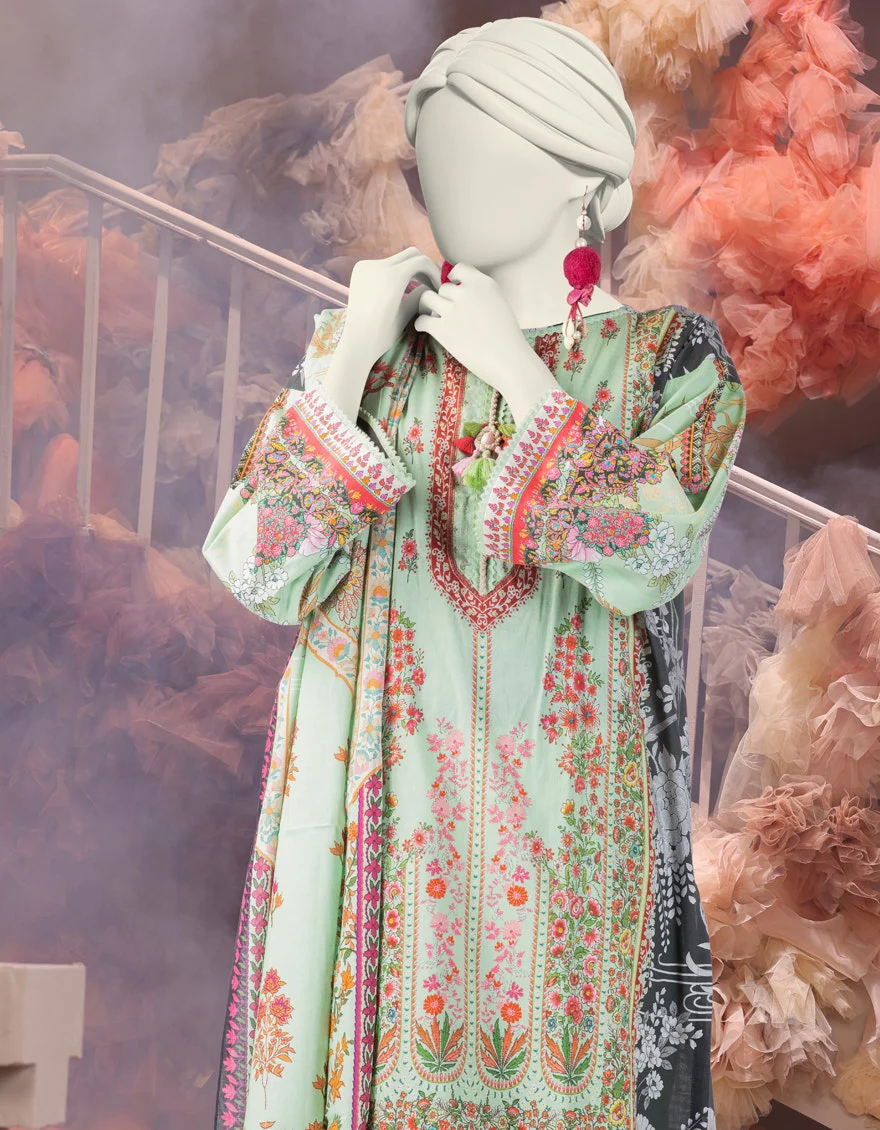 Junaid Jamshaid 3PC-25-3219 Green Cambric Printed Shades Of Summer 2025 - Image 2