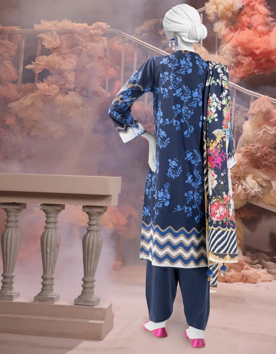 Junaid Jamshaid 3PC-25-3220 Blue Cambric Printed Shades Of Summer 2025 - Image 2
