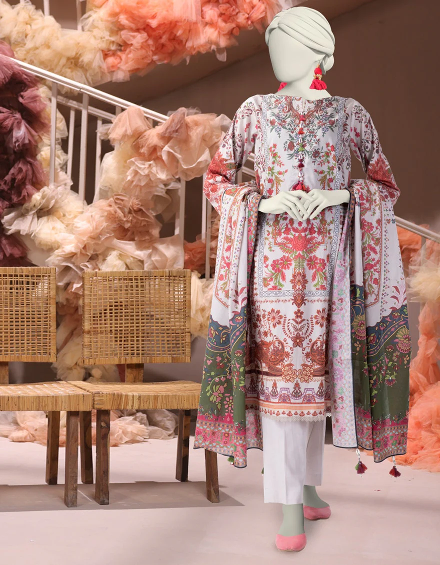 Junaid Jamshaid 3PC-25-3222 Cream Cambric Printed Shades Of Summer 2025