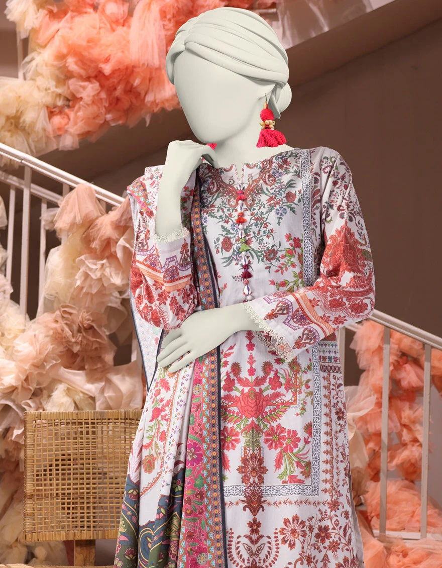 Junaid Jamshaid 3PC-25-3222 Cream Cambric Printed Shades Of Summer 2025 - Image 2