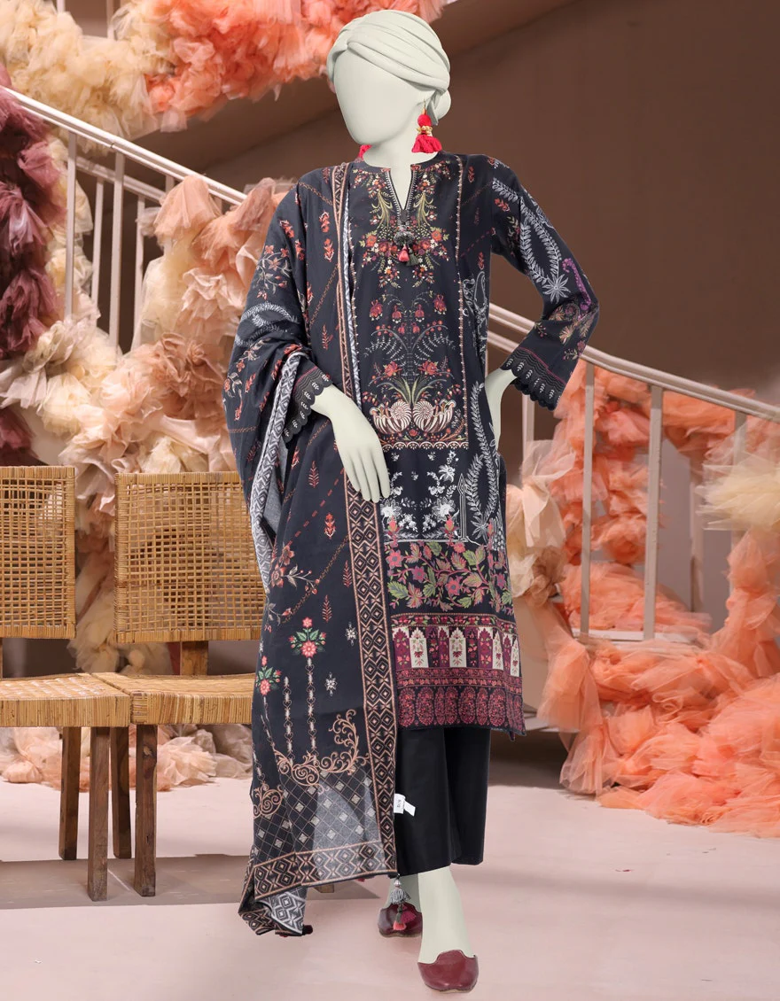 Junaid Jamshaid 3PC-25-3223 Black Cambric Printed Shades Of Summer 2025