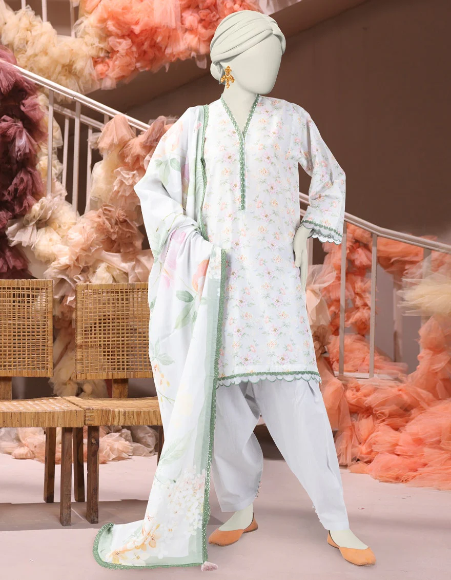 Junaid Jamshaid 3PC-25-3225 Green Cambric Printed Shades Of Summer 2025