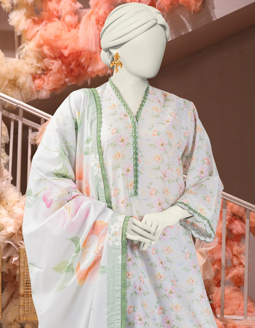 Junaid Jamshaid 3PC-25-3225 Green Cambric Printed Shades Of Summer 2025 - Image 2