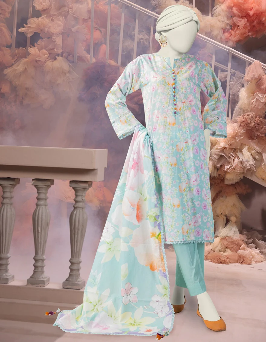Junaid Jamshaid 3PC-25-3227 Green Cambric Printed Shades Of Summer 2025