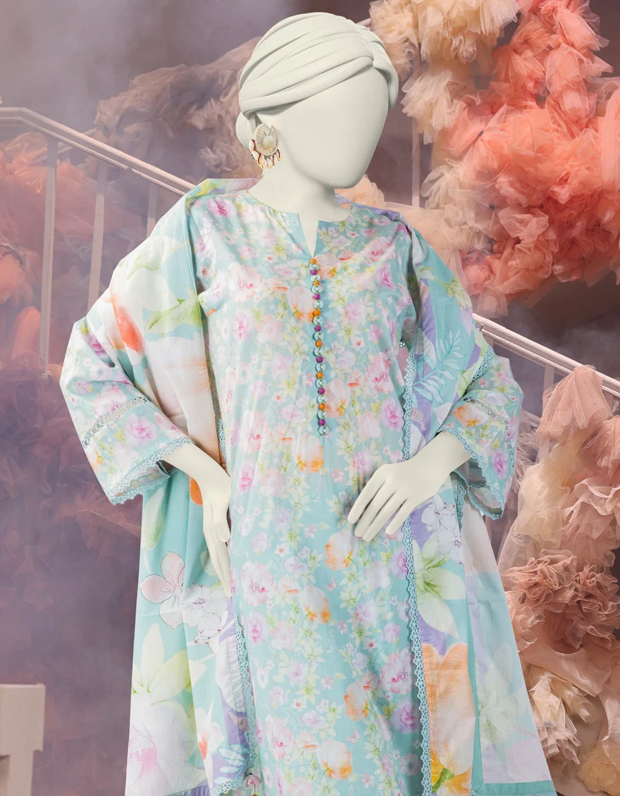 Junaid Jamshaid 3PC-25-3227 Green Cambric Printed Shades Of Summer 2025 - Image 2