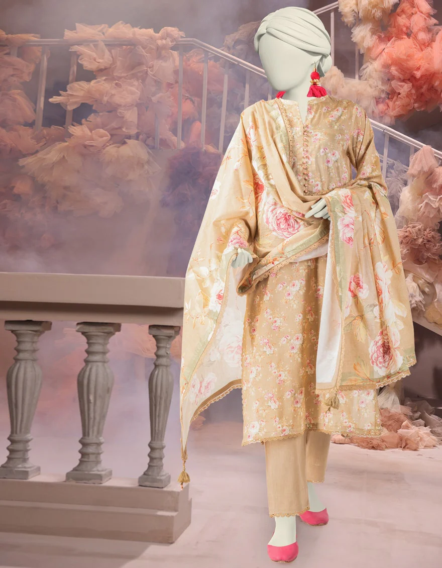 Junaid Jamshaid 3PC-25-3228 Brown Cambric Printed Shades Of Summer 2025