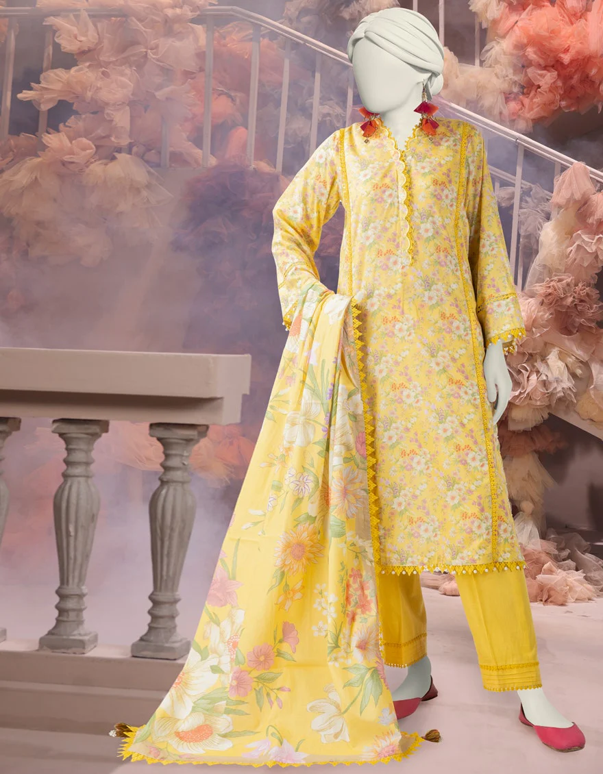 Junaid Jamshaid 3PC-25-3229 Yellow Cambric Printed Shades Of Summer 2025
