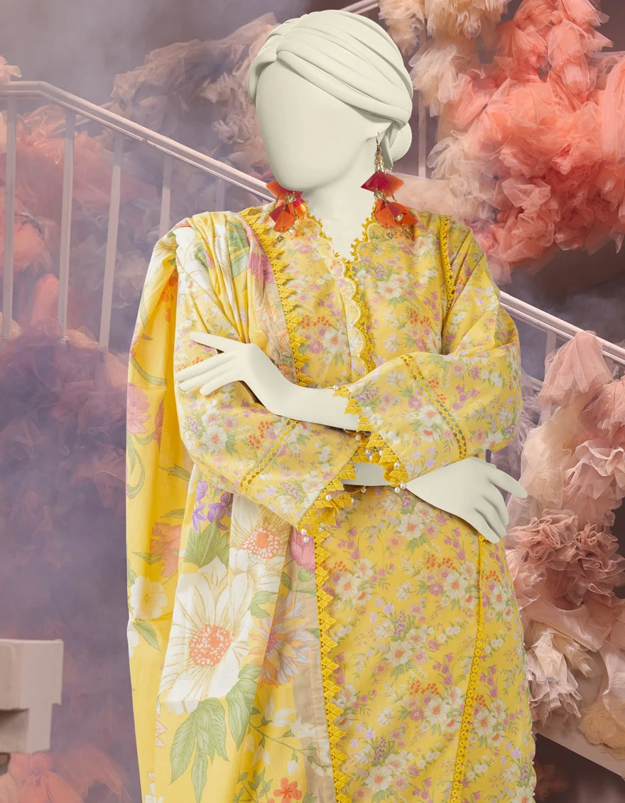 Junaid Jamshaid 3PC-25-3229 Yellow Cambric Printed Shades Of Summer 2025 - Image 2