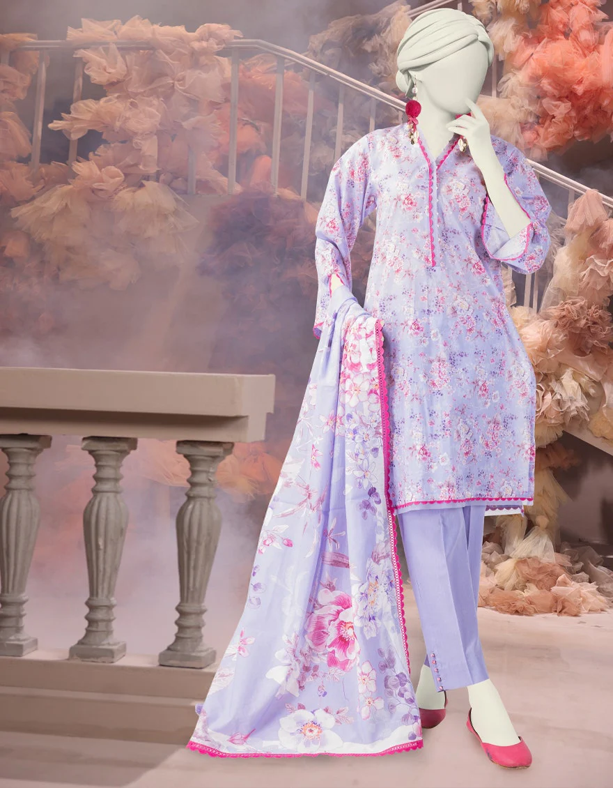 Junaid Jamshaid 3PC-25-3230 Lilac Cambric Printed Shades Of Summer 2025