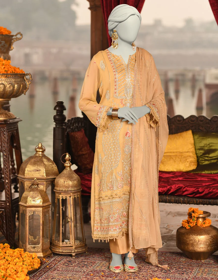 Junaid Jamshaid 3PC-JJLS-S-JFU-25-707 Beige Organza Embroidered Shades Of Summer 2025