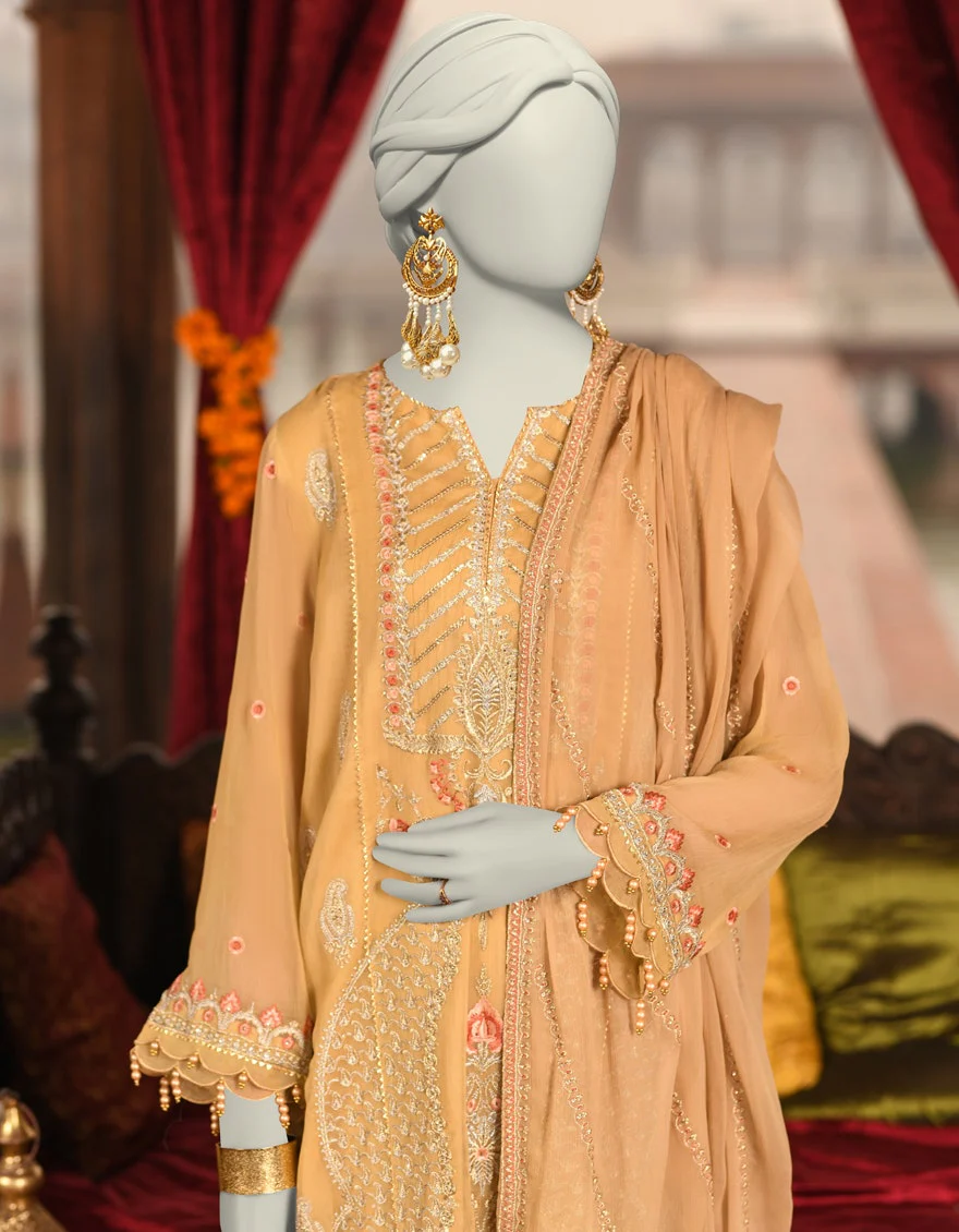 Junaid Jamshaid 3PC-JJLS-S-JFU-25-707 Beige Organza Embroidered Shades Of Summer 2025 - Image 2