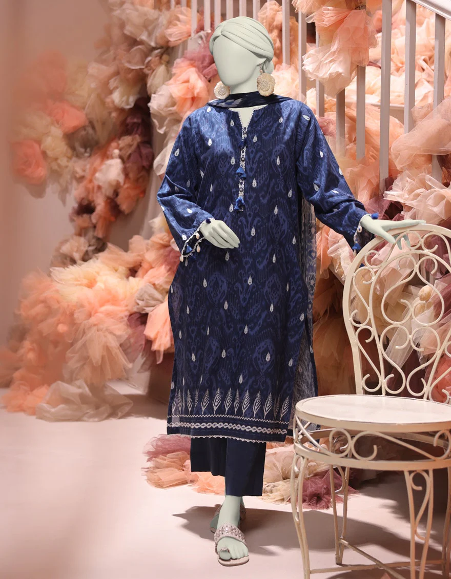Junaid Jamshaid 3PC-JJLS-W-JW-24-1728 Blue Slub Embroidered Shades Of Summer 2025