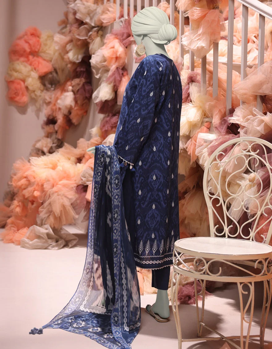 Junaid Jamshaid 3PC-JJLS-W-JW-24-1728 Blue Slub Embroidered Shades Of Summer 2025 - Image 2