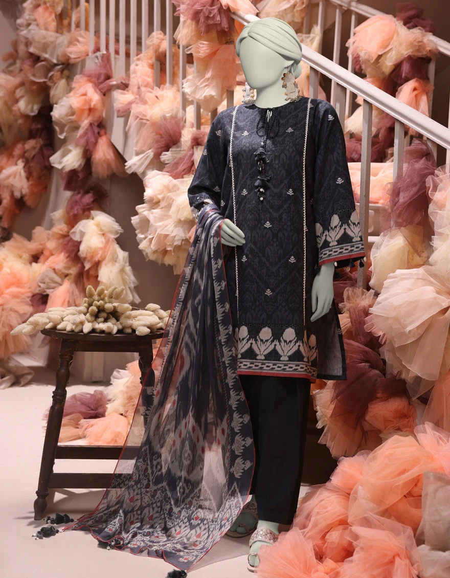 Junaid Jamshaid 3PC-JJLS-W-JW-24-1729 Grey Slub Embroidered Shades Of Summer 2025