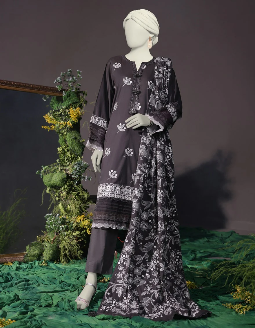 Junaid Jamshaid 3PC-JJLS-W-JW-24-1744 Grey Cambric Embroidered Shades Of Summer 2025