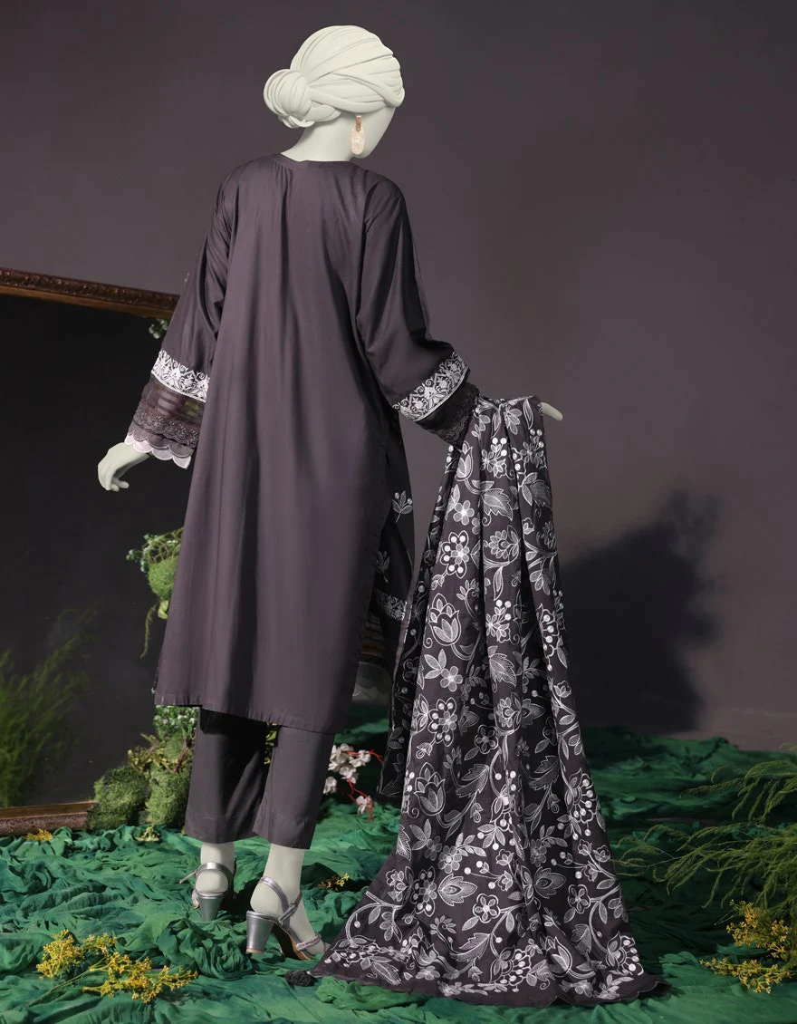 Junaid Jamshaid 3PC-JJLS-W-JW-24-1744 Grey Cambric Embroidered Shades Of Summer 2025 - Image 2