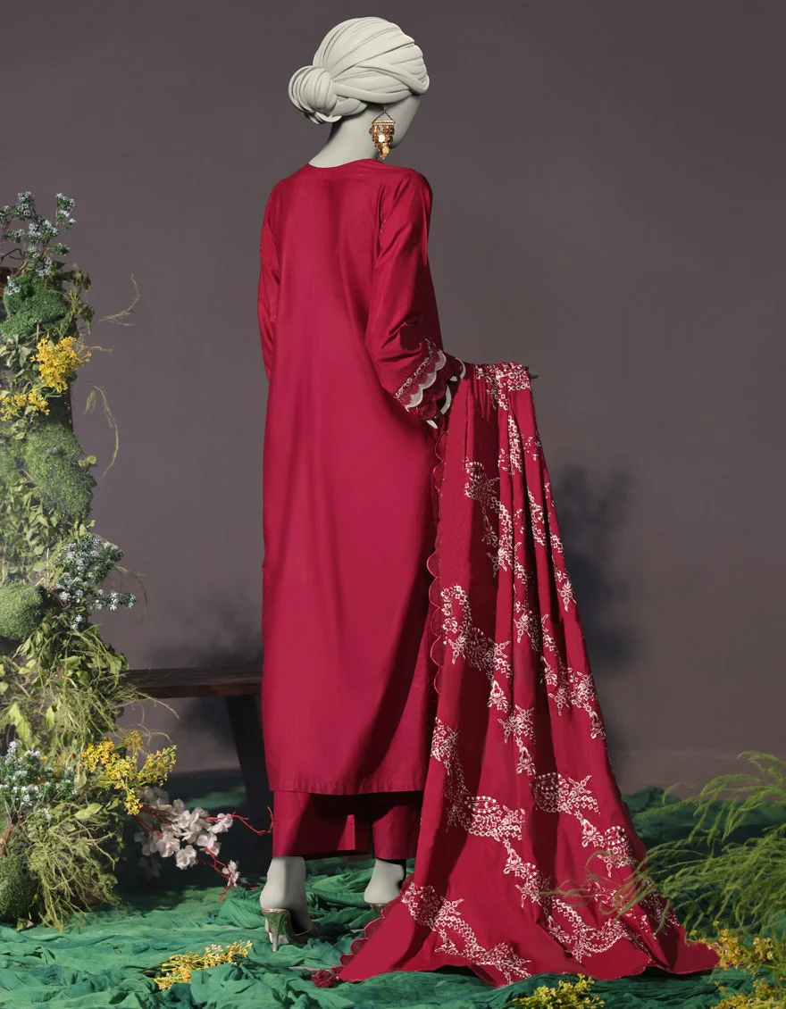 Junaid Jamshaid 3PC-JJLS-W-JW-24-1745 Maroon Cambric Embroidered Shades Of Summer 2025 - Image 2