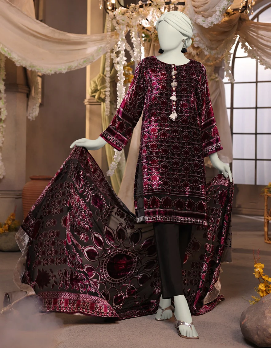 Junaid Jamshaid 3PC-JJLS-W-JWU-24-1756 Magenta Polyester Printed Shades Of Summer 2025